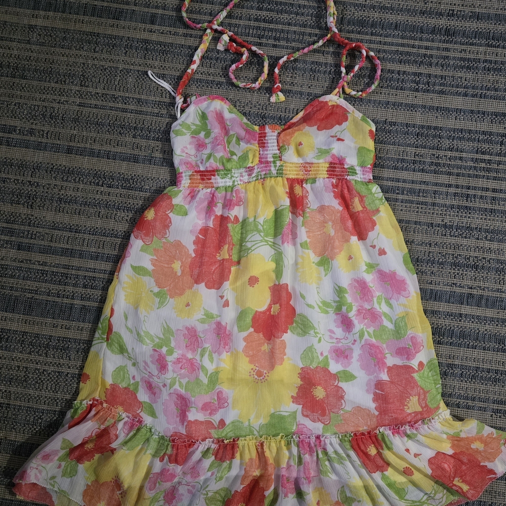 Aeropostale Floral Halter Dress - Red, Yellow, Green